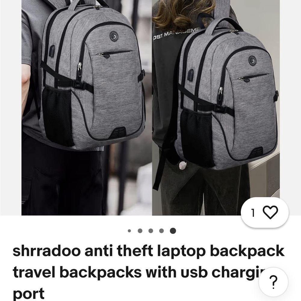 Gray Anti-Theft Backpack with USB Charging Port